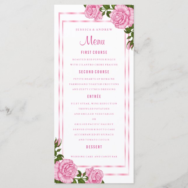 Menu Cardápios de Casamento Pretty Pink Corner Bouquets (Frente)