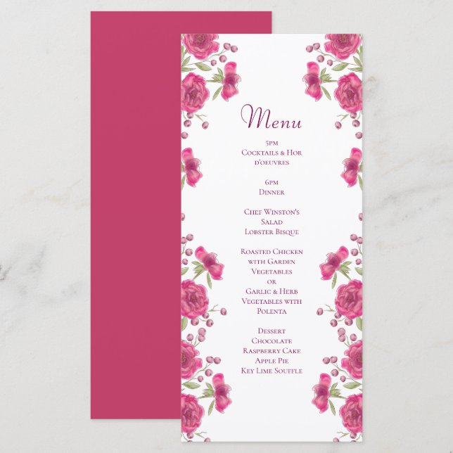 Menu Cardápios de Casamento Rosa Brilhante (Frente/Verso)
