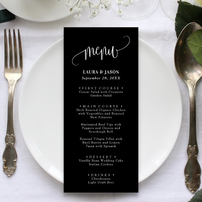 Menu Cardápios de Casamento Rústicos com Caligrafia Sim (Simple calligraphy rustic wedding menus add romantic charm and guide guests through your meal.)