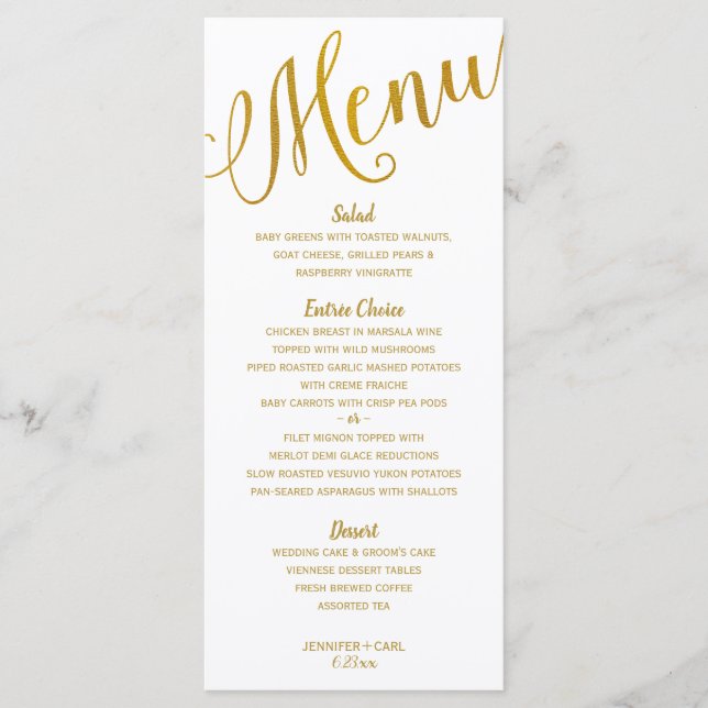 Menu Cardápios de Casamento | Tipografia Moderna (Folha (Frente)