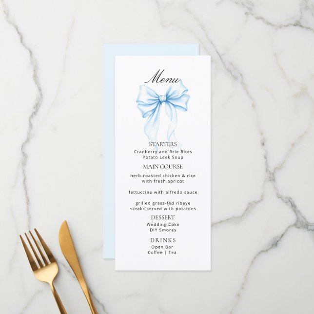 Menu Cardápios para um chá de bebê moderno. (Frente/Verso In Situ)