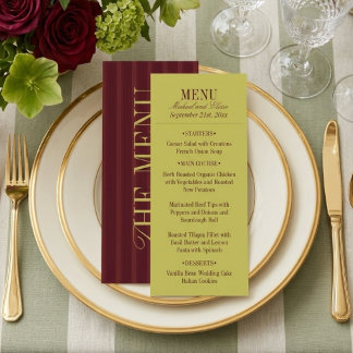 Menu Carta de Jantar de Noite de Casamento Burgundy Cha
