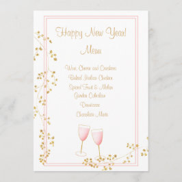 Menu Cartão-menu de torrada de champanhe, rosa e Dourad