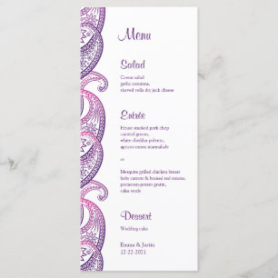 Menu Cartolina Púrpura e Rosa Paisley Indiana