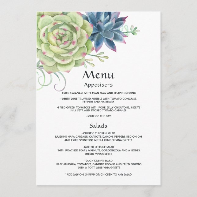 Menu Casal de Cactus Deserto Suculentas Aquarela (Frente)