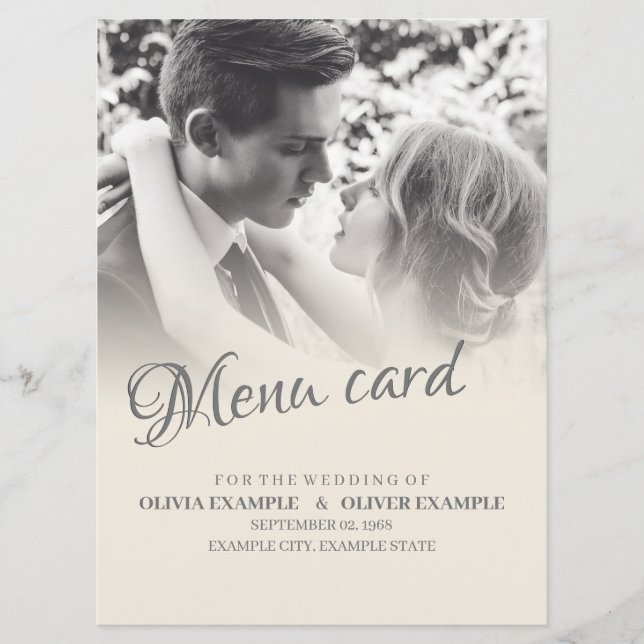 Menu Casal de Casamento Beijante em Monocromo (Frente)