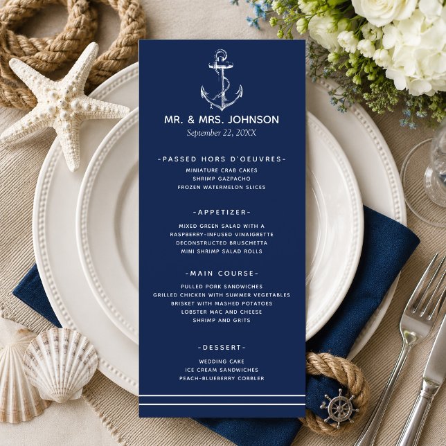 Menu Casamento à Beira-Mar com Âncora Branca Náutica da (A nautical themed menu perfect for beach weddings and weddings by the sea! )