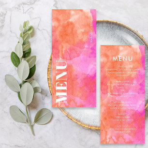 Menu Casamento Abstrato em Rosa e Laranja em Aquarela