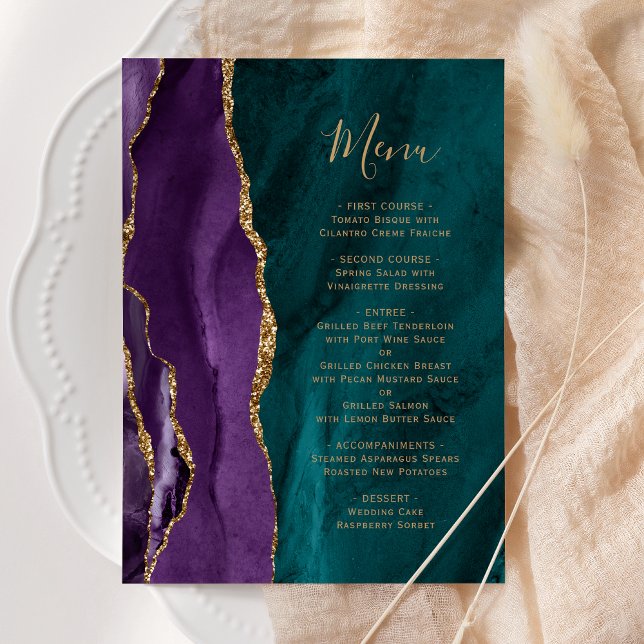 Menu Casamento Ágata Dourada Rouxo Turquesa (Criador carregado)