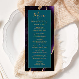 Menu Casamento Ágata Dourada Roxa Moderna Verde-água