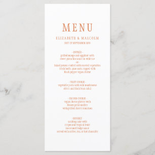 Menu Casamento alaranjado de cobre branco moderno