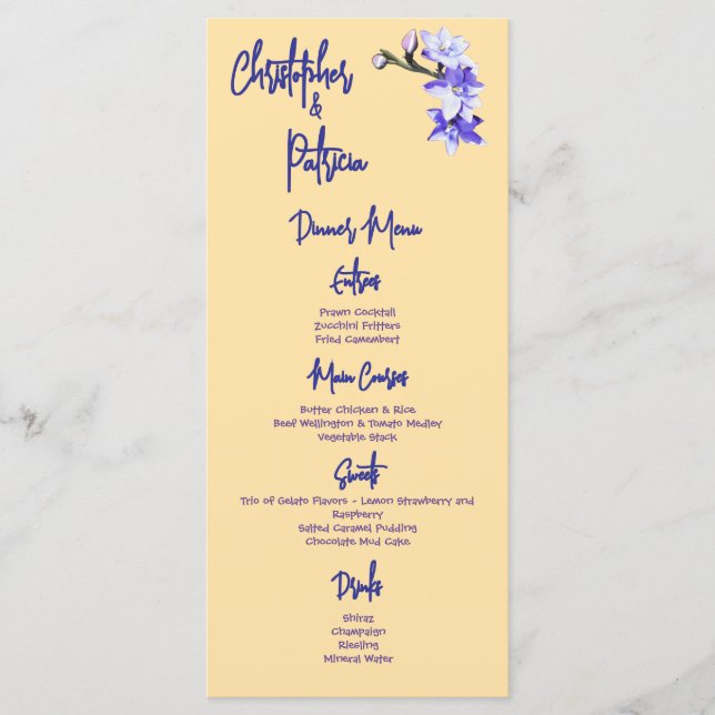 Menu Casamento Amarelo-Amarelo-Lilac Sun Orchid (Frente)