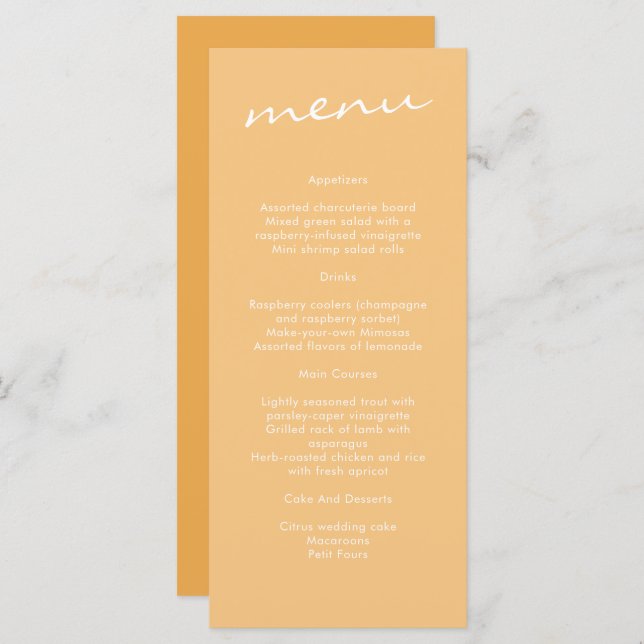 Menu Casamento Amarelo da Mostarda Minimalista Elegante (Frente/Verso)