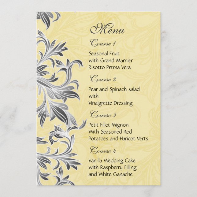 Menu Casamento Amarelo e Cinza (Frente)