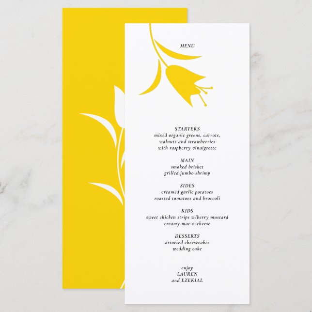 MENU CASAMENTO AMARELO MOD TULIP (Frente/Verso)