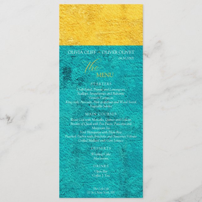 Menu Casamento Amarelo Teal (Frente)