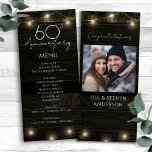 Menu Casamento Aniversário 60º Madeira e Luzes Rústicas<br><div class="desc">Madeira russa e luzes aniversários de casamento. Fácil de ajustar aos itens de ano e menu.</div>
