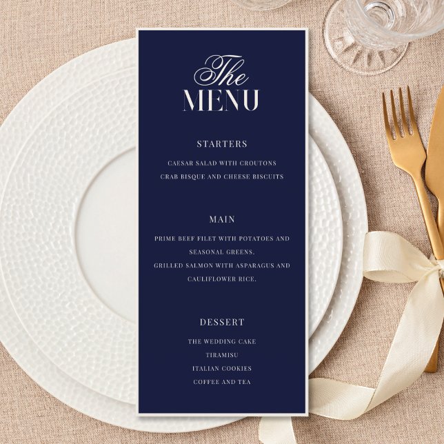Menu Casamento Antigo Dinheiro Azul Naval Elegante (Criador carregado)