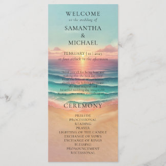 Menu Casamento ao Sol Aquarela Tom Terroso Praia Oceano