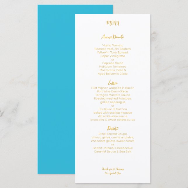 Menu Casamento Aqua Dourado (Frente/Verso)