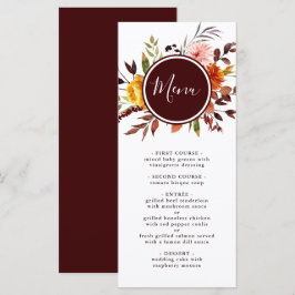 Menu Casamento Aquarela Jardim de Outono Borgonha