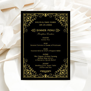 Menu Casamento Art Déco Preto e Dourado Vintage