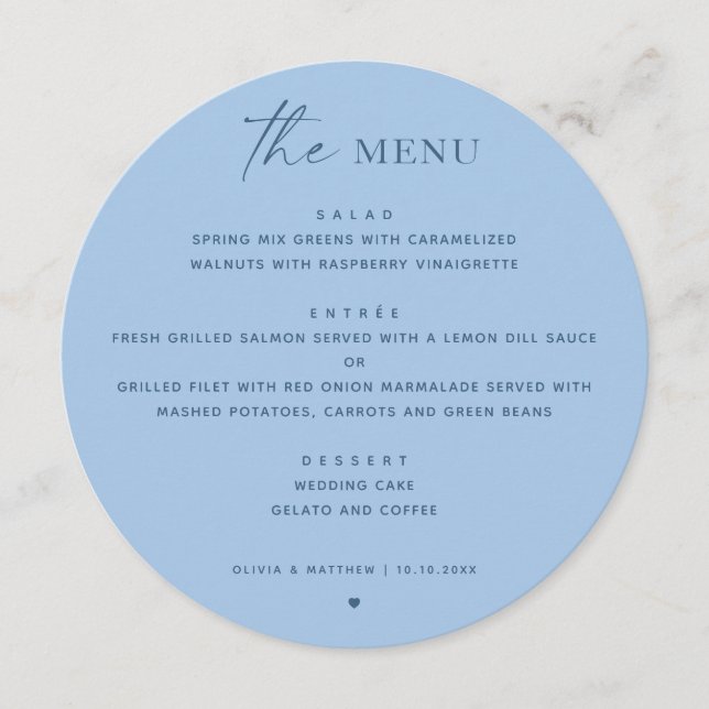 Menu Casamento Azul Céu Pastel | Recepção Moderna Redon (Frente)