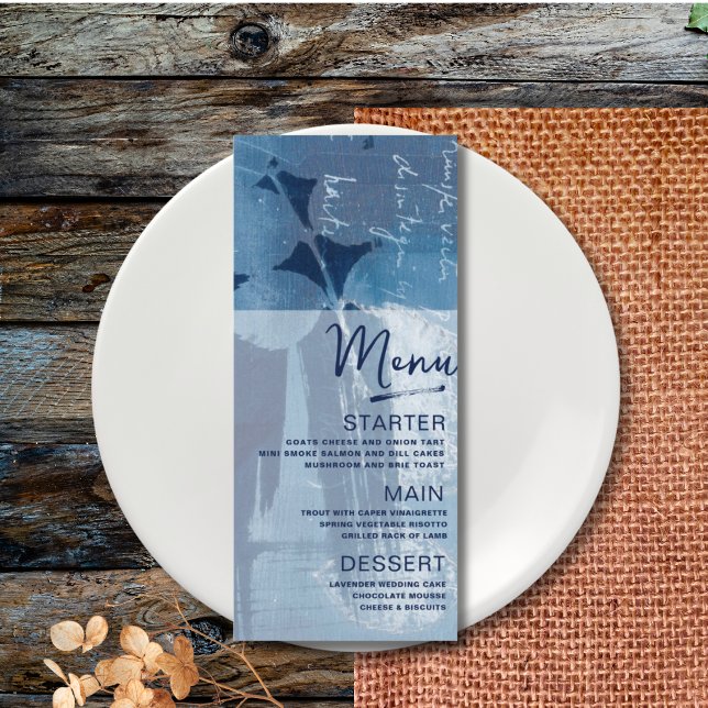 Menu Casamento Azul Ciano Botânico Moderno (Criador carregado)