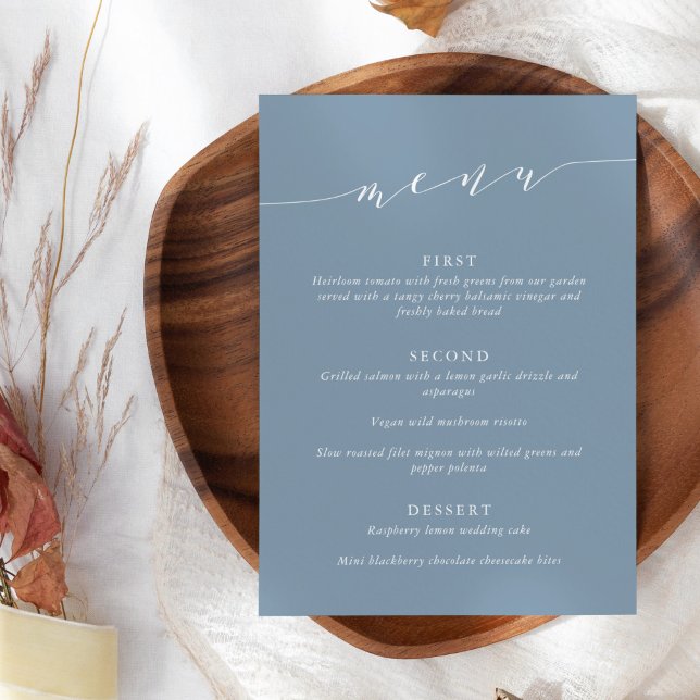 Menu Casamento Azul Clássico Minimalista Personalizado (Criador carregado)