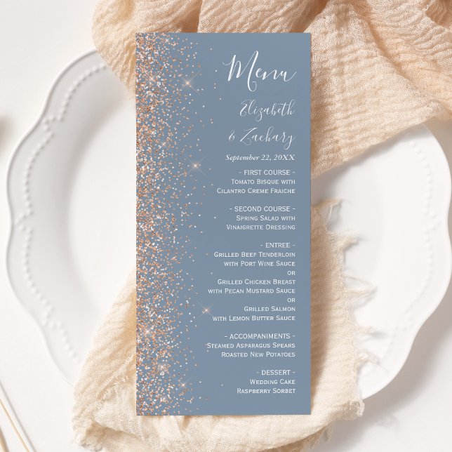 Menu Casamento Azul com Derrame de Pêssego Moderno (Criador carregado)
