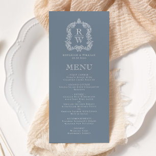 Menu Casamento Azul com Derrame de Peste do Monograma E