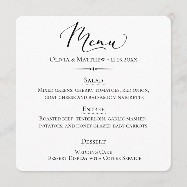 Menu Casamento Azul com Dusty Typografia Chic (Frente)
