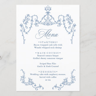 Menu Casamento Azul com Grace Floral Dusty, Ornamentado