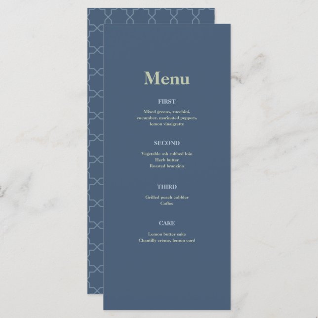 Menu Casamento Azul com Padrão de Trabalho de Latência (Frente/Verso)