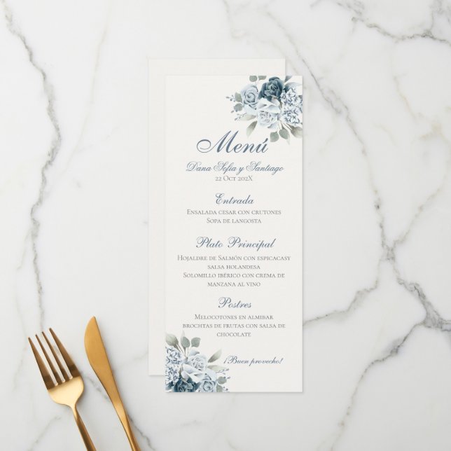 Menu Casamento Azul com Semente Espanhola (Frente/Verso In Situ)