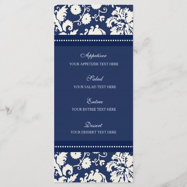 Menu Casamento Azul Damasco Floral (Frente)