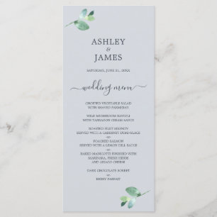 Menu Casamento Azul De Pastel Pastel De Folhagem Eucaly