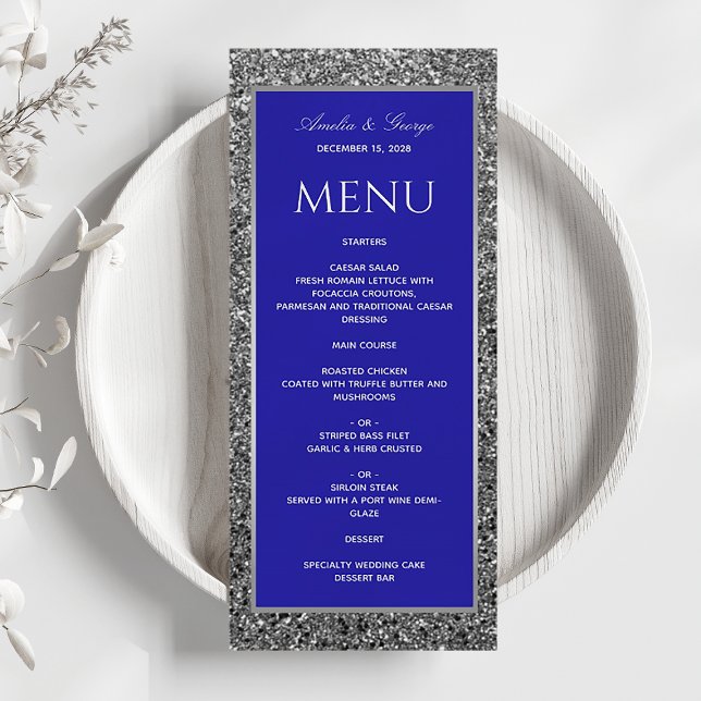 Menu Casamento Azul de Prata Elegante (Criador carregado)