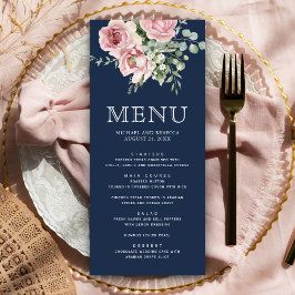 Menu Casamento Azul do Marinho Eucalyptus Floral Cor-de
