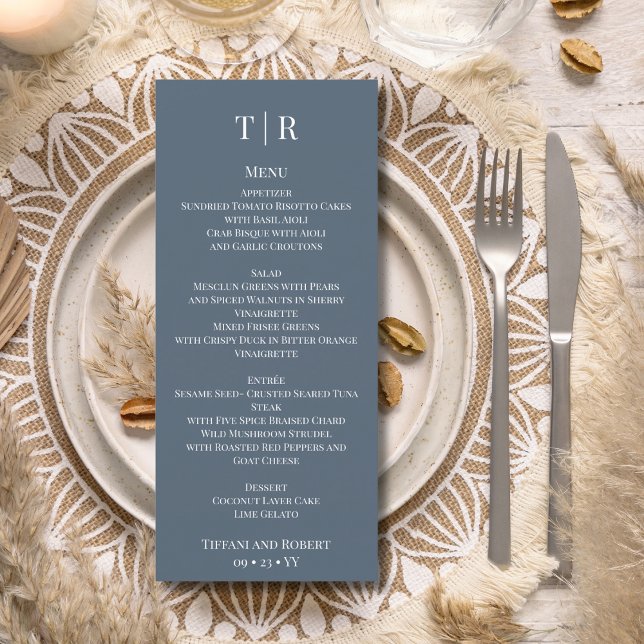Menu Casamento Azul Elegante Minimalista (Criador carregado)