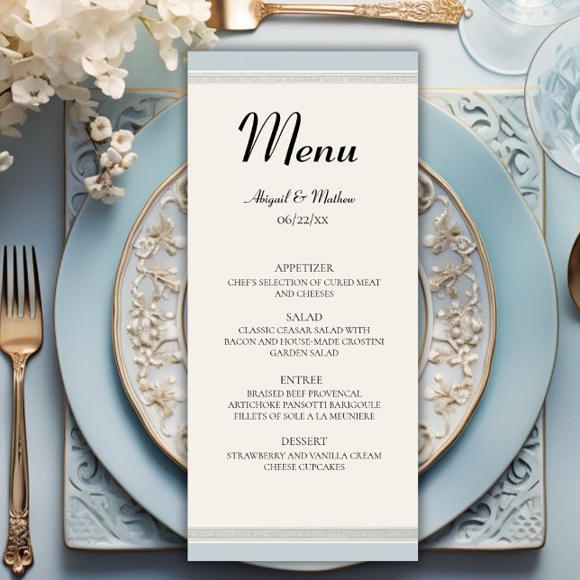 Menu Casamento Azul em Torre Eiffel de Paris Elegante (Criador carregado)
