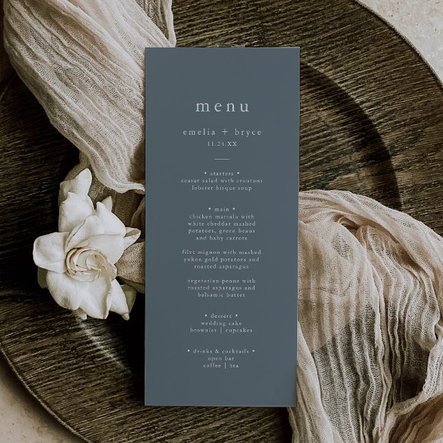 Menu Casamento Azul Escuro - Russo - Marinho de Boho Si (EMELIA Simple Boho Navy Rustic Dark Blue Wedding Menu)