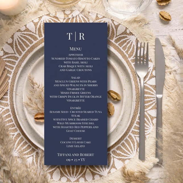 Menu Casamento Azul-Marinho Minimalista Elegante (Criador carregado)