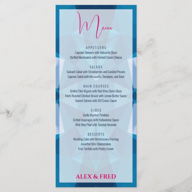 Menu Casamento Azul Moderno e Bonito (Frente)