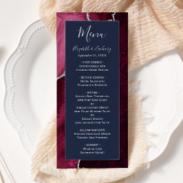 Menu Casamento Azul Naval Ágata Prata Borgonha Moderna
