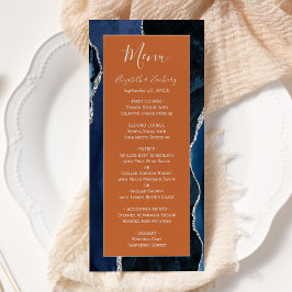 Menu Casamento Azul Navy Prata Ágata Ferrugem Moderno