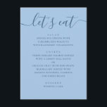 Menu Casamento Azul Pastel no Céu. Vamos Comer Jantar d<br><div class="desc">Um cartão de menu de casamento moderno projetado para exibir suas opções de refeição de forma limpa e elegante. Definido em um fundo azul pastel com letras escuras, este design parece fresco, polido e fácil de coordenar com muitos temas de casamento. O grande título em letra cursiva "Vamos Comer" adiciona...</div>