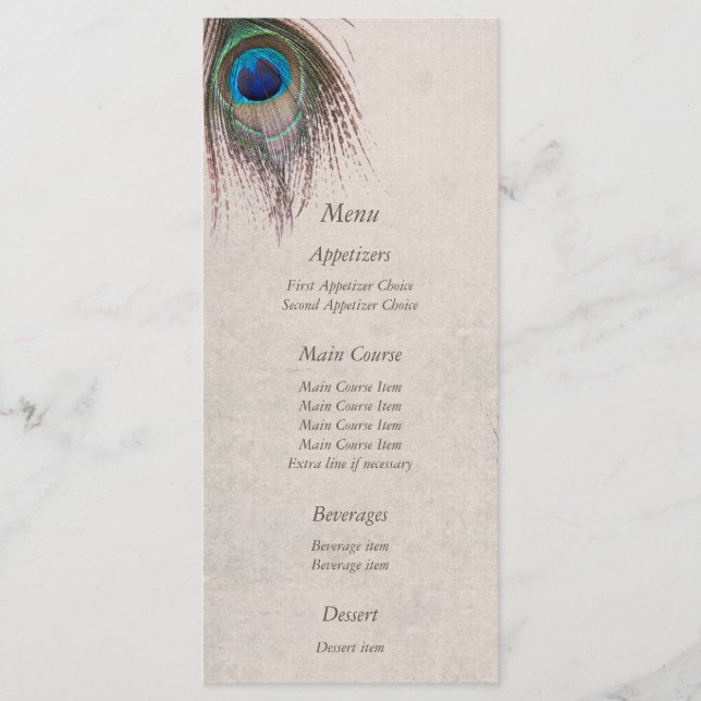 Menu Casamento Azul Pavock Feather (Frente)