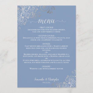 Menu Casamento Azul Pergueiro De Arroz De Prata Elegant