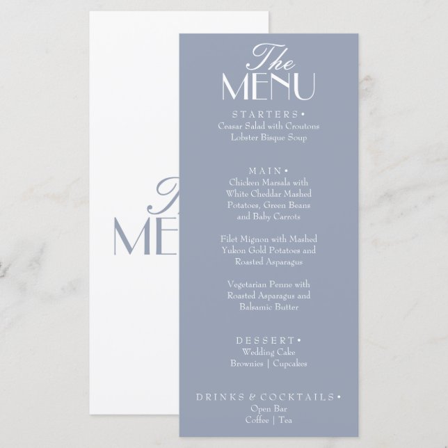Menu Casamento Azul Poeirento Clássico Retro Dinheiro V (Frente/Verso)